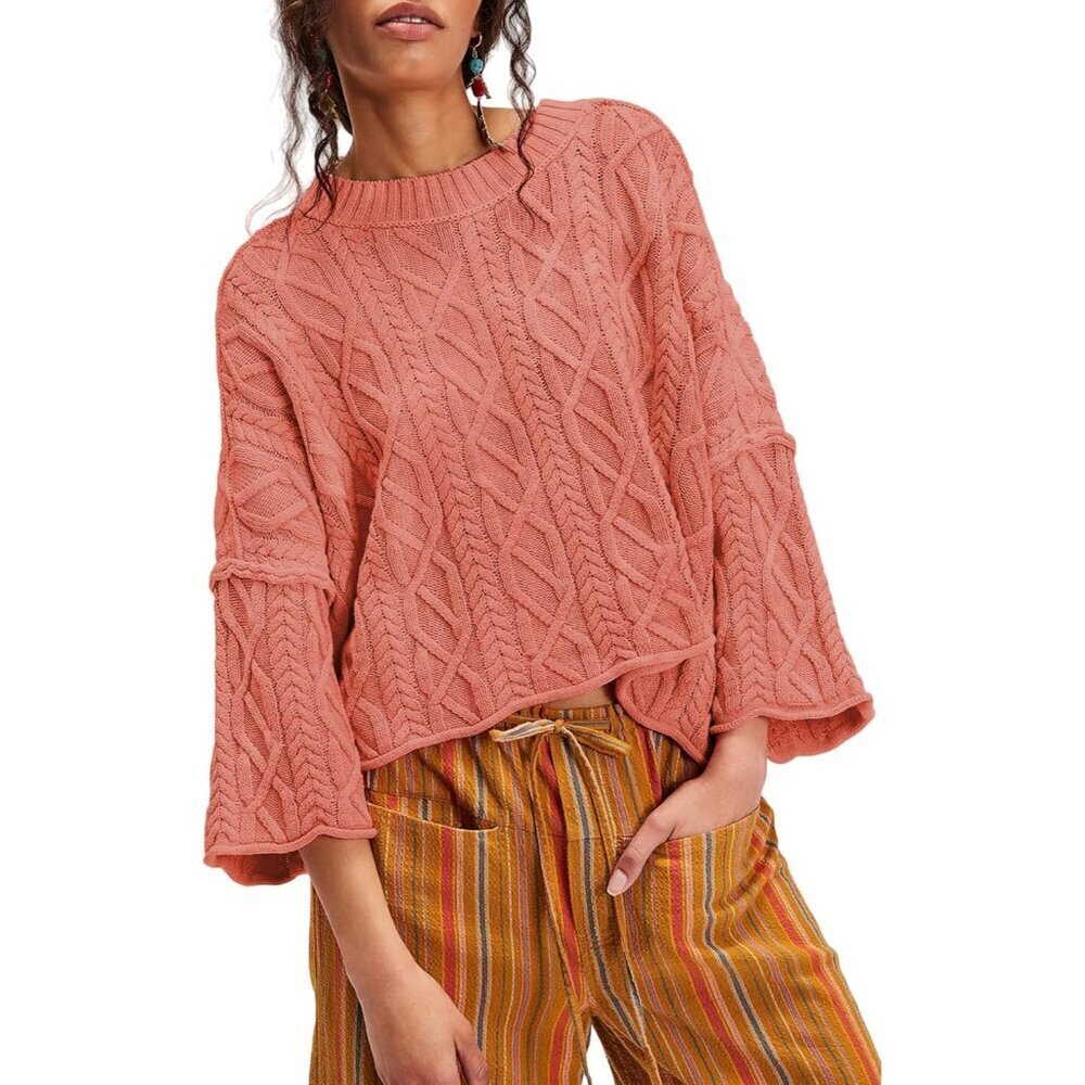 Women's Oversized Cropped Sweater Acrylic Blend Crew Neck Long Sleeve Chic